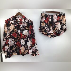 Floral Black and Red Floral Pajama Set